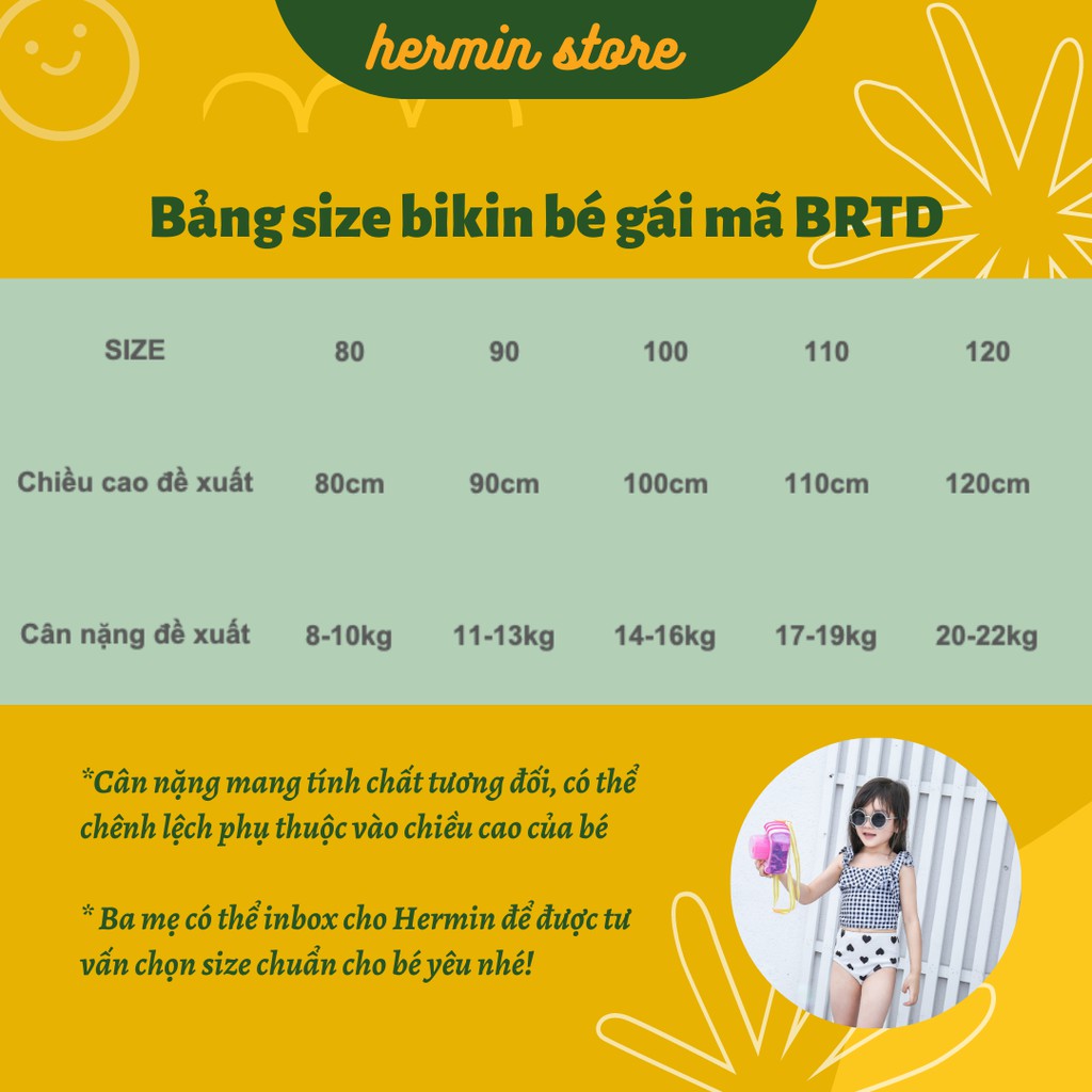 Bikini bé gái - Đồ bơi bé gái kiểu dáng 2 mảnh chất vải bơi cao cấp cho hè 2021-Mã BRTD