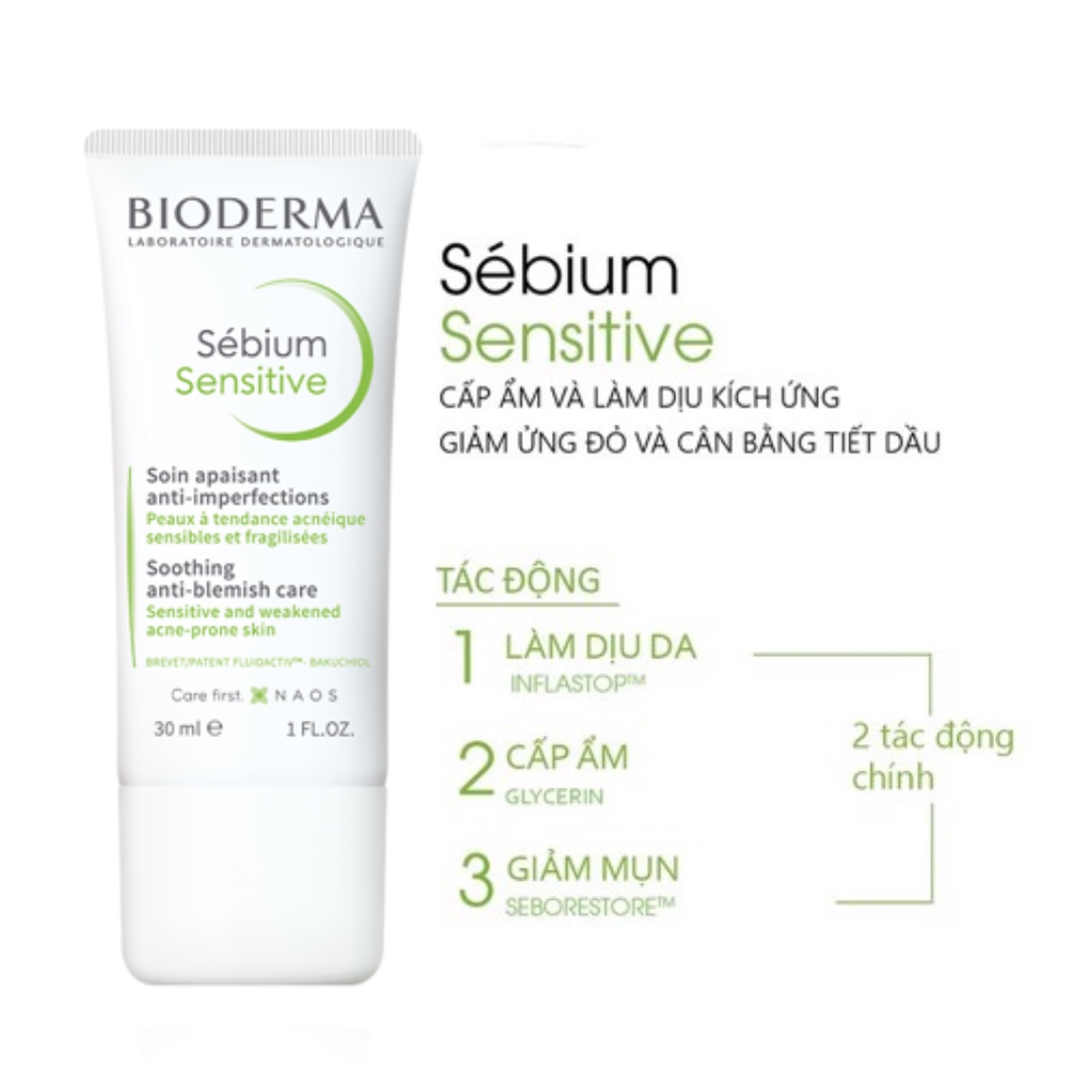 Kem Dưỡng Ẩm Cho Da Mụn, Nhạy Cảm Bioderma Sébium Sensitive 30ml