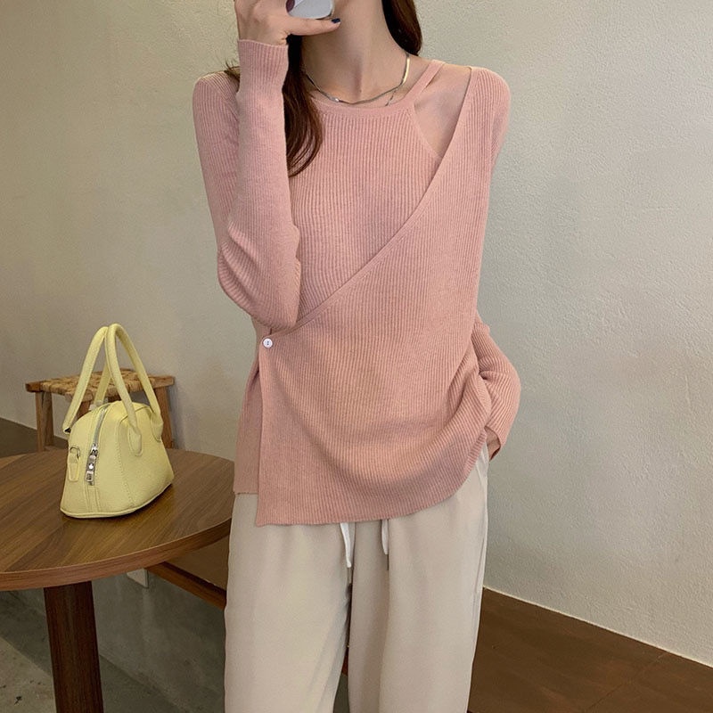 Áo Len Tay Dài Màu Trơn Phong Cách Hàn Quốc Thời Trang Cho Nữ