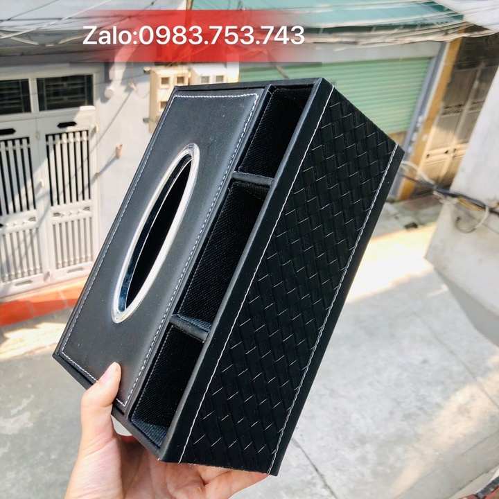 Hộp đựng giấy ăn da kèm khay cao cấp, hộp đựng giấy tiện lợi trên ô tô, đựng đồ dùng đa năng