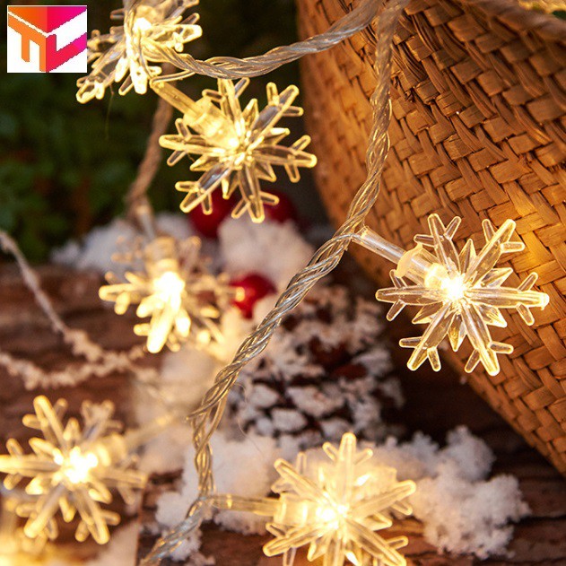 Dây đèn led bông tuyết màu trắng ấm không nháy dài 6m - 40 bóng đầu cắm USB trang trí Noel, tết, lễ hội