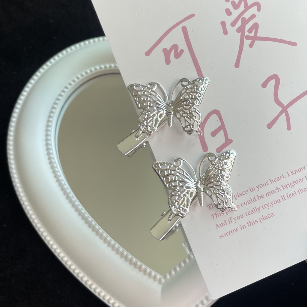 Kẹp tóc mái hình bướm MÀU BẠC phong cách vintage cho nữ K95