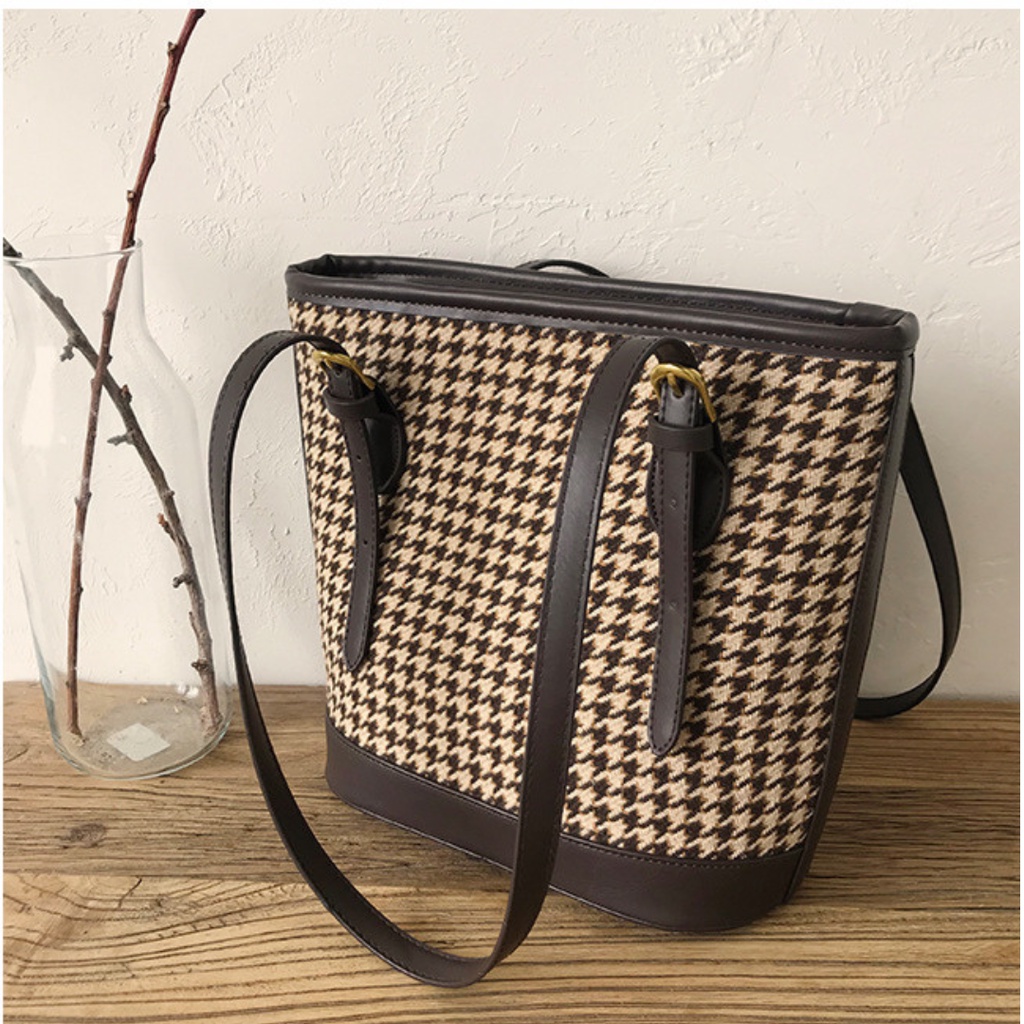 Túi xách nữ, túi tote đeo vai họa tiết houndstooth siêu hot La.orie - La025