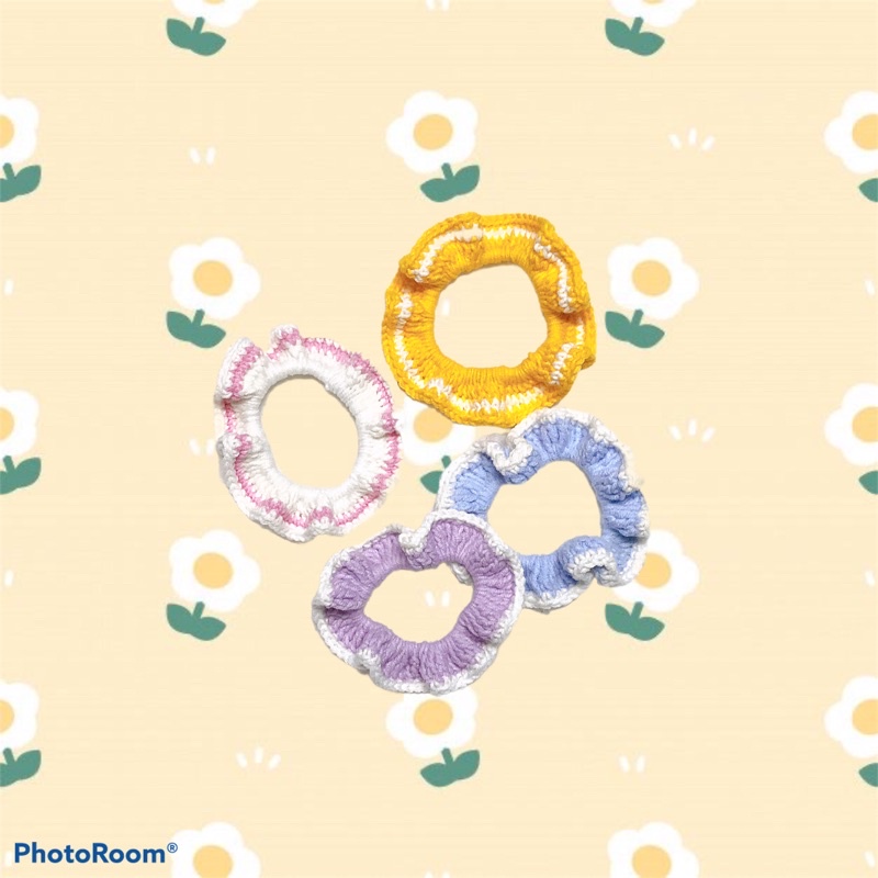 SCRUNCHIES Dây buộc tóc xinh xắn nhiều màu móc thủ công đáng yêu cho nữ