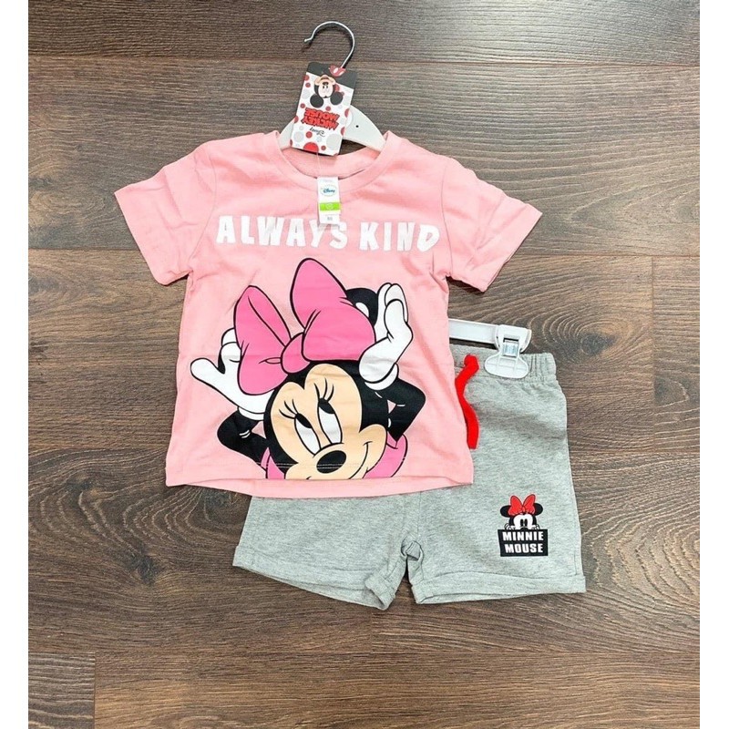 BÁN SỈ BỘ ÁO CỘC IN MICKY NƠ MIX QUẦN SHORT GHI CHO BG