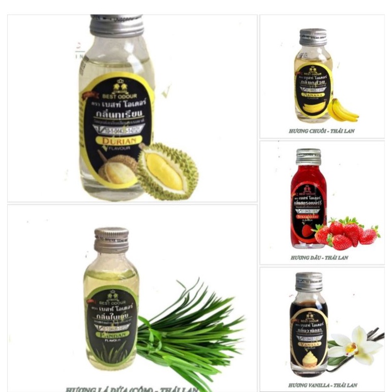 Tinh chất hương trái cây dâu , sầu riêng ,vani ,chuối