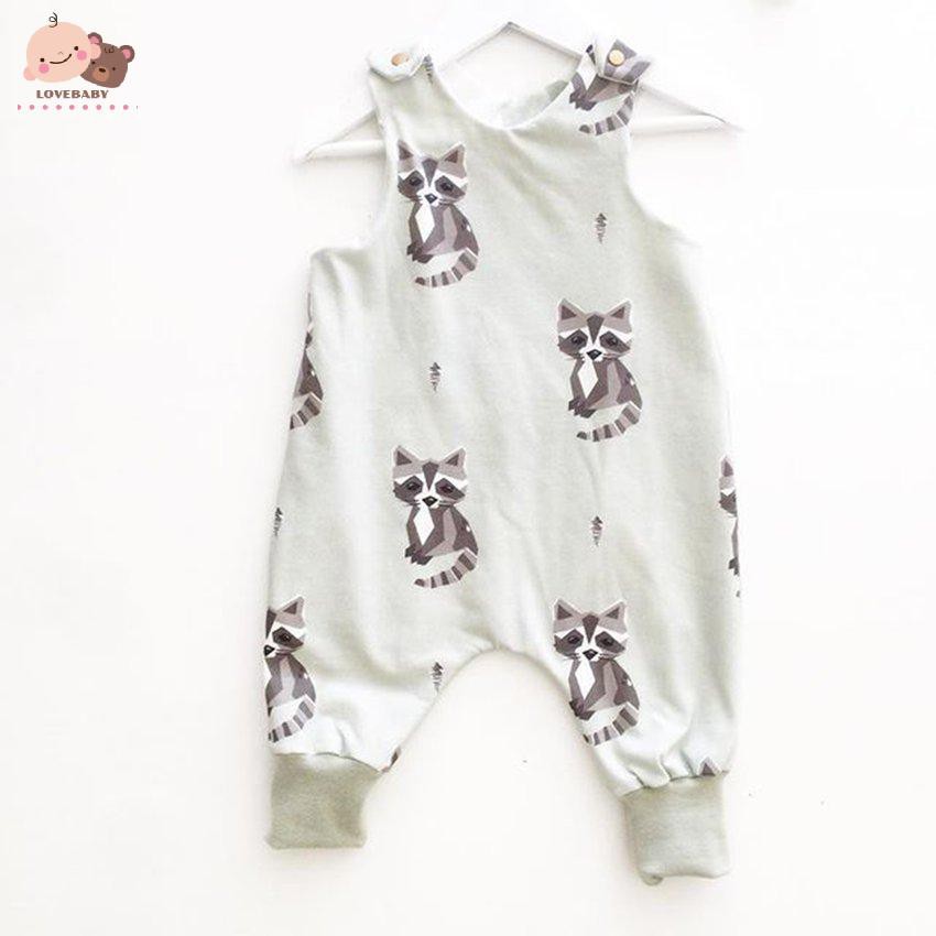 Jumpsuit Sát Nách Cổ Tròn Hoạ Tiết Chú Mèo Đáng Yêu Cho Bé