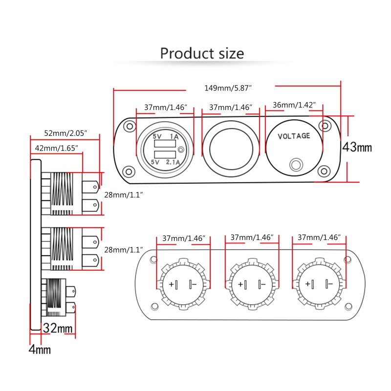 Vôn Kế LED Hai Cổng USB 12-24V 3 Trong 1 Tiện Dụng Cho Tàu Thuyền / Xe Hơi