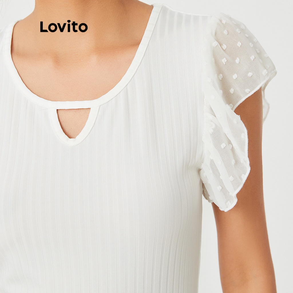Áo thun Lovito phối lưới tương phản màu trơn phong cách thanh lịch L27ED087 (màu trắng)