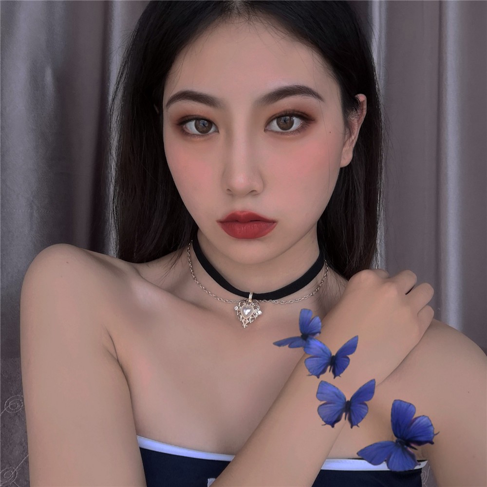 Vòng cổ choker vải nỉ mặt trái tim phong cách retro
