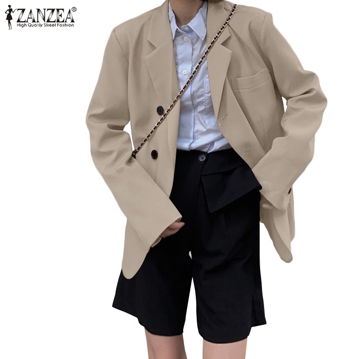 Áo Blazer ZANZEA tay dài cổ bẻ phối túi bên hông và hai hàng nút thời trang cho nữ