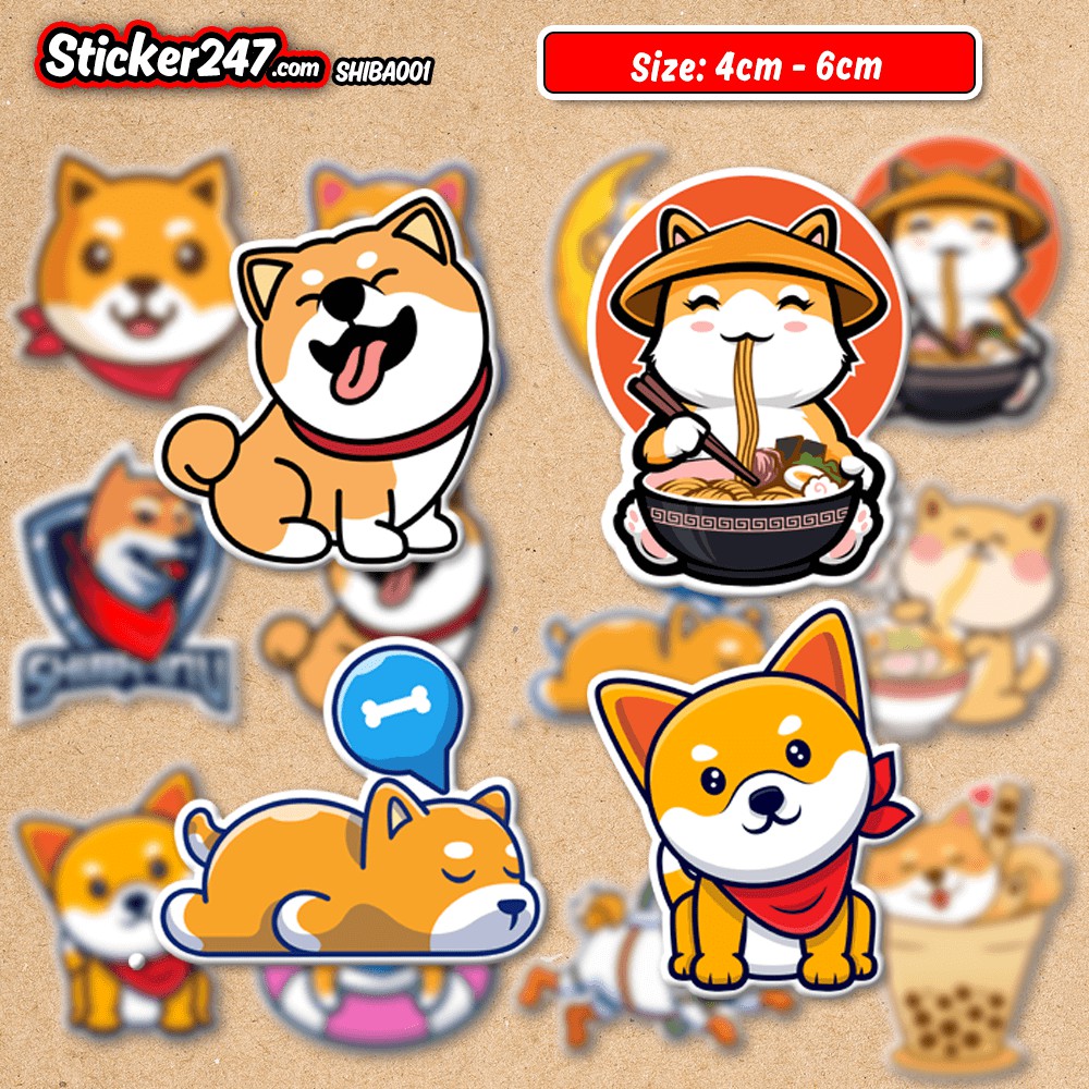 Sticker Chó Shiba Dễ Thương 𝑭𝒓𝒆𝒆𝒔𝒉𝒊𝒑 Decal Chống Thấm Nước, Sticker Dán Mũ Bảo Hiểm, Dán Vali, Laptop, Đàn Guitar