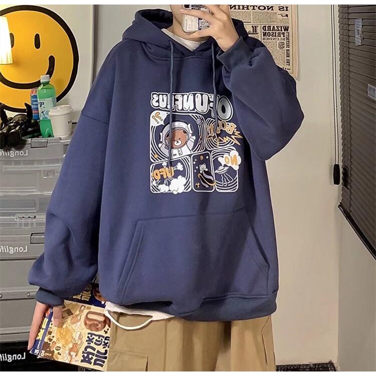 Áo hoodie tay dài dáng rộng in họa tiết hoạt hình phong cách Hàn Quốc thời trang mùa đông 3 màu size M - 5XL