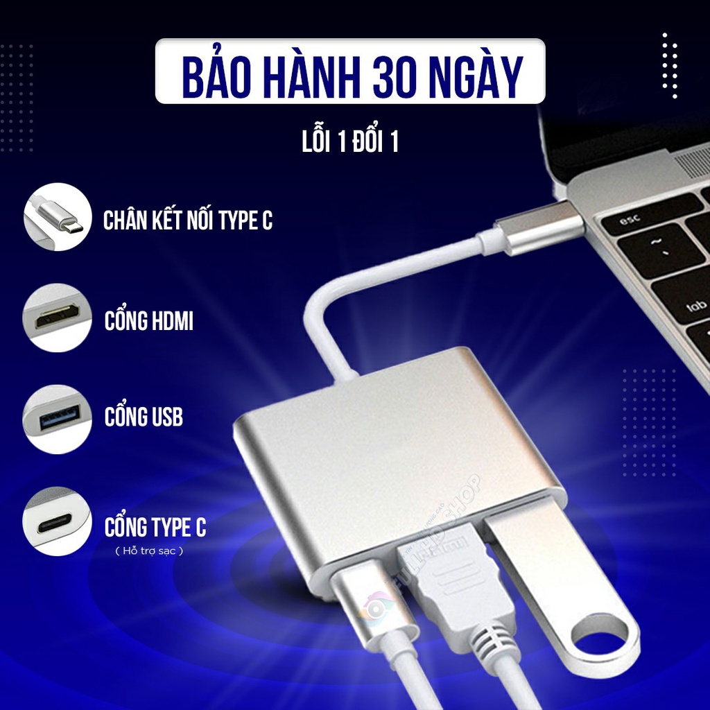 Type C To HDMI Cáp Type C To HDMI Và USB Cho Các Dòng Macbook/Laptop/Điện thoại có cấu hình MHL Full HD Shop Mã HD05