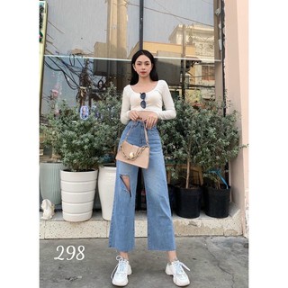 🌀baggy jeans ống suông rách 1 bên