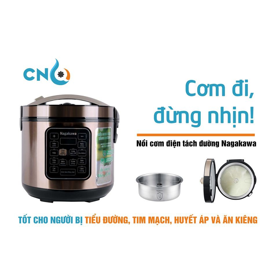Nồi cơm điện tách đường 1.8L Nagakawa NAG0120 cho người ăn kiêng, tim mạch và tiểu đường | BigBuy360 - bigbuy360.vn