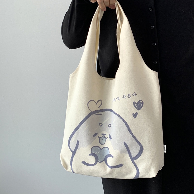 Túi vải canvas Bag.Thanhthu dáng liền thân quai tròn hoạ tiết đáng yêu 556