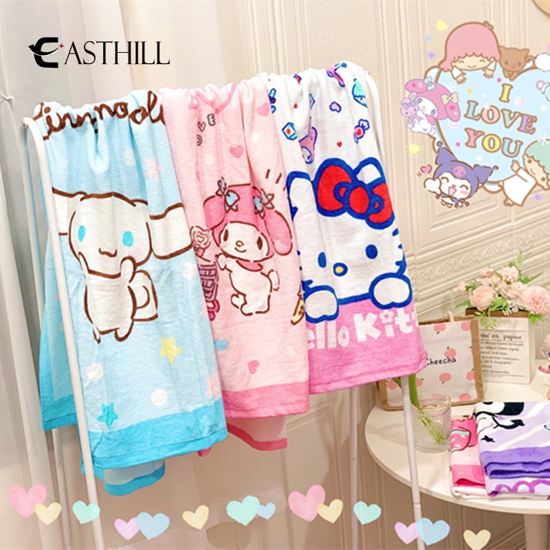 SANRIO Khăn Tắm Cotton Thấm Hút Tốt In Họa Tiết Hoạt Hình Hello Kitty Mymelody Cinnamoroll Kuromi Đáng Yêu Cho Bé Gái
