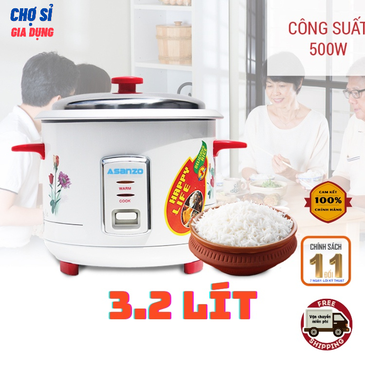 Nồi Cơm Điện Nắp Rời Asanzo 3.2 Lít Công Suất 1000W RC-30AS1 Nấu Cơm Cháo Và Làm Bánh- Chợ Sỉ Gia Dụng