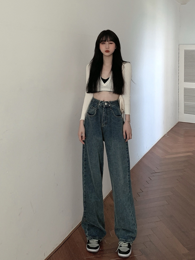 Quần jean dài IELGY lưng cao ống rộng thời trang xuân thu 2020 cho nữ