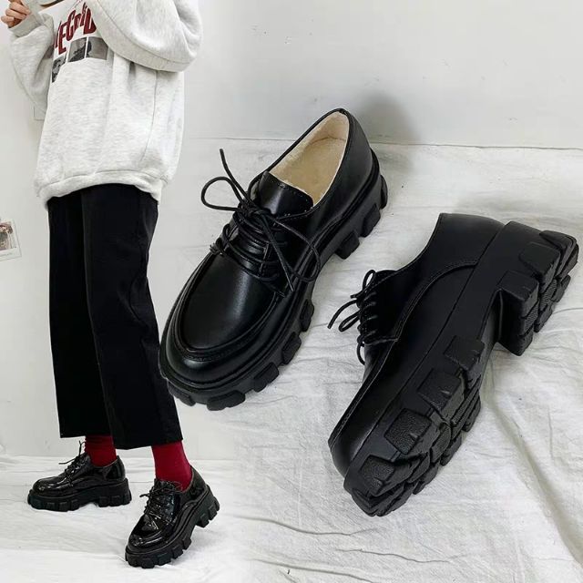 (Ảnh thật) Giày ulzzang da bóng lót lông độn đế | BigBuy360 - bigbuy360.vn