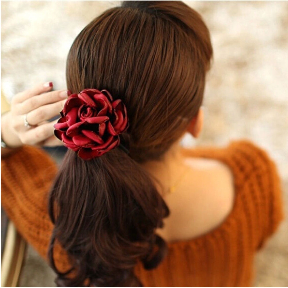 Dây buộc tóc gắn hoa hồng thời trang cho nữ
