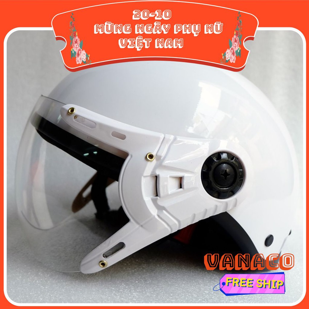 FREESHIP - MŨ BẢO HIỂM 1/2 SƠN TRƠN KÍNH CÀNG (MÀU TRẮNG) HÀNG CTY THỜI TRANG-AN TOÀN-ĐẠT CHUẨN
