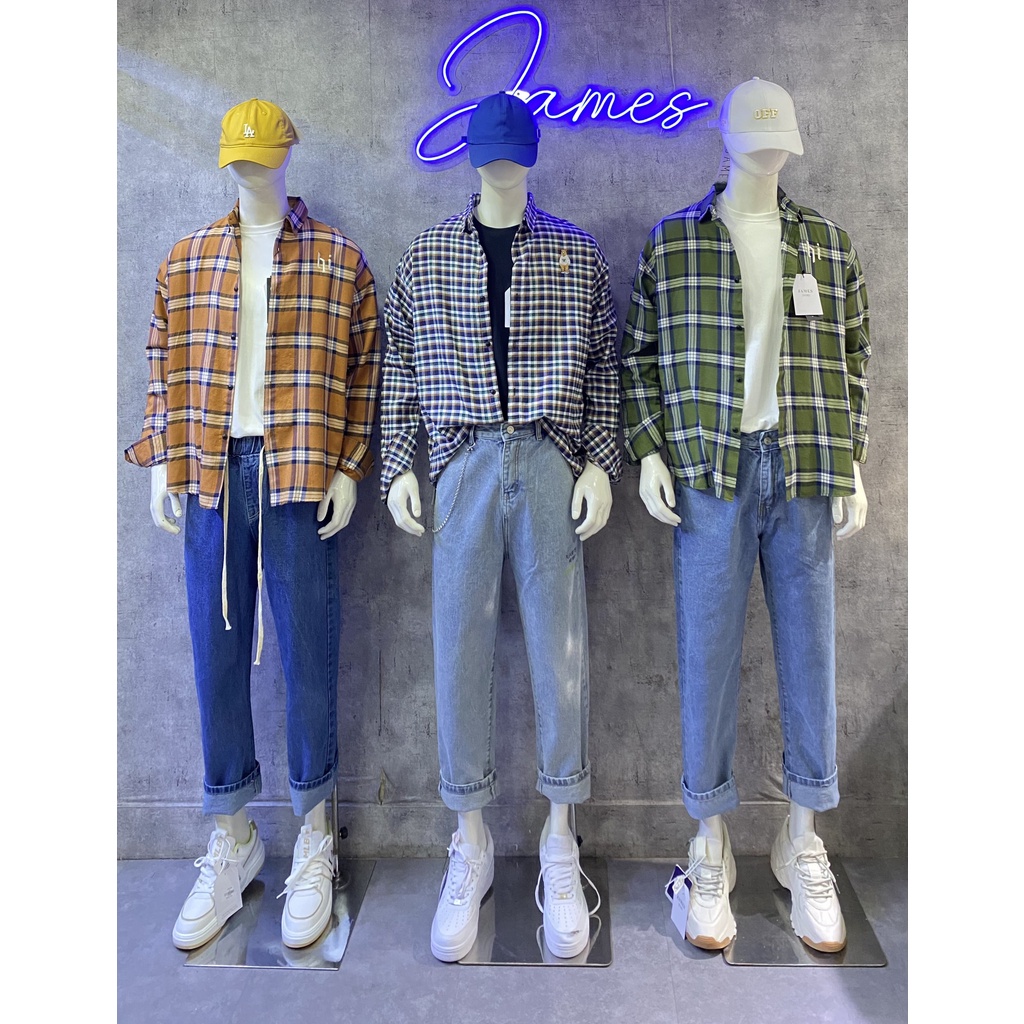 Sơ mi nam sọc caro form rộng hàng quảng châu cao cấp - JAMES STORE