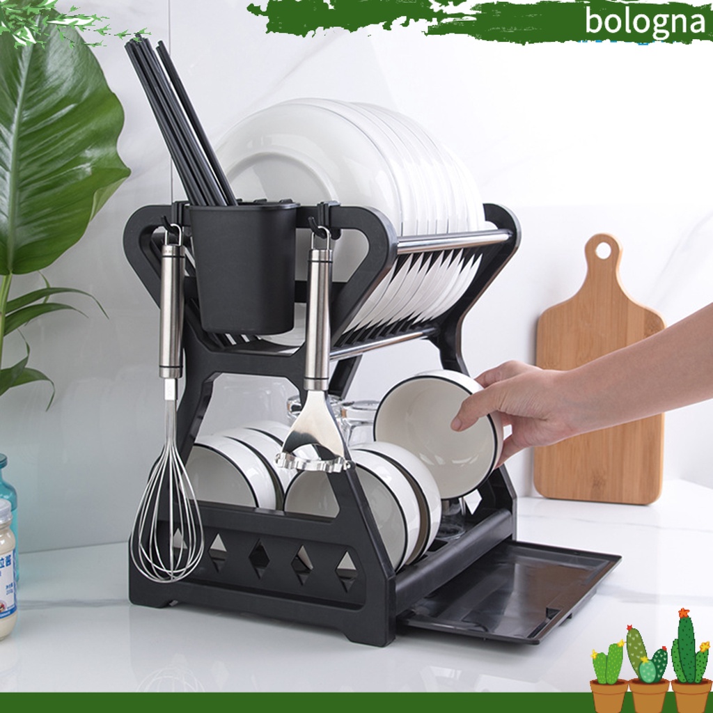 Giá úp bát đĩa hai tầng bằng nhựa tiết kiệm không gian cho nhà ở