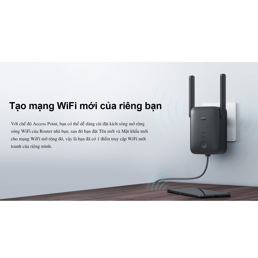 Kích sóng wifi Xiaomi AC1200 Mi wifi range extender Bộ kích wifi Quốc Tế, đẩy bộ sóng cực khỏe giúp mạng mượt hơn