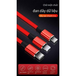 Cáp Sạc 3 Đầu Dây Dù Dây Dài 1.2m