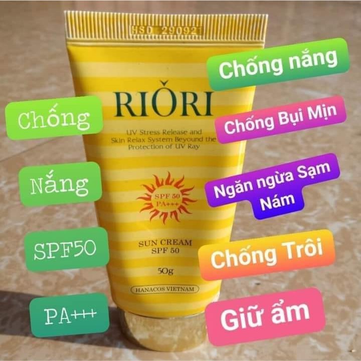 Kem Chống Nắng Nâng Tone Dưỡng Trắng Da RIORI SUN CREAM SPF50 Tuýp 50g- Kiềm dầu hiệu quả có thể thay thế lớp lót makeup