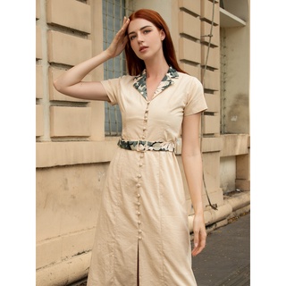 Đầm vest tay ngắn Bera, Vải linen xanh/vàng