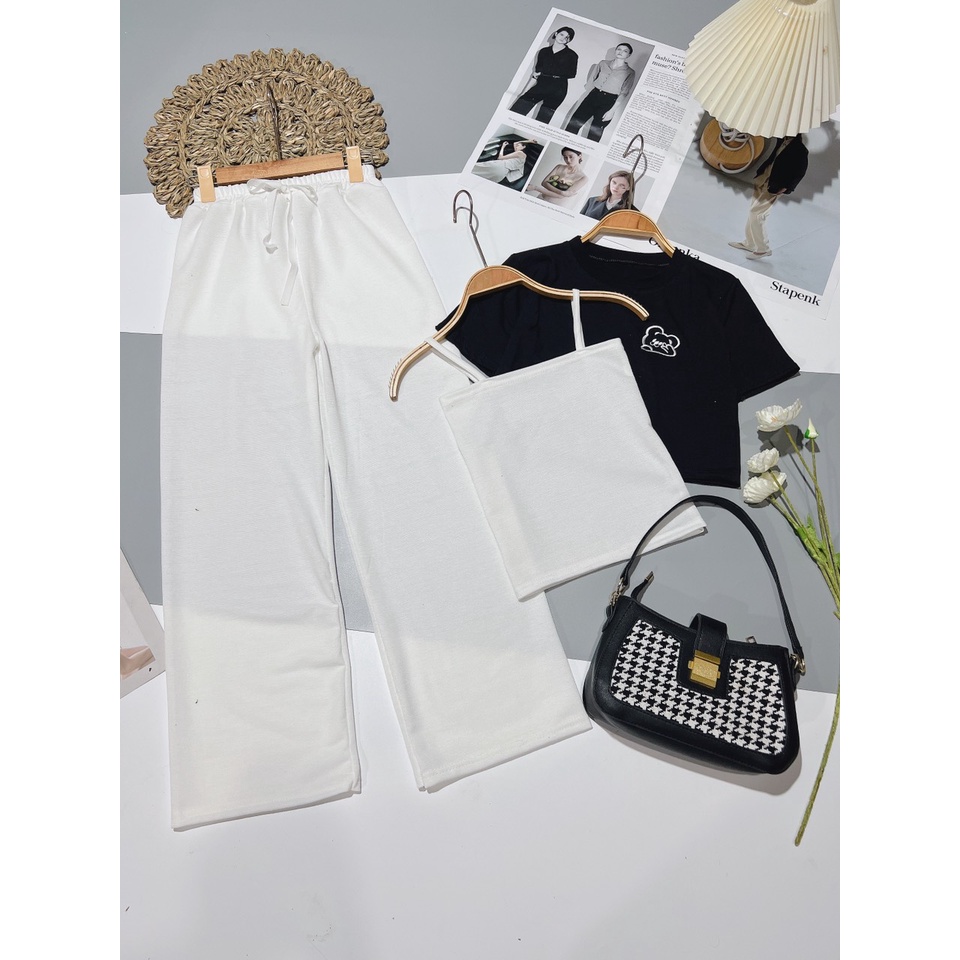 [ CHÀO HÈ RỰC RỠ ĐỒ RẺ HẾT CỠ ] SET 3 MÓN CRTOP NGỰC THÊU GẤU MIX QUẦN SUÔNG3 MÀU CỰC HÓT