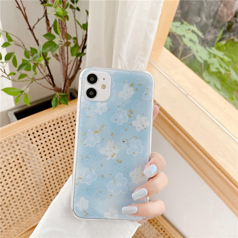 Ốp điện thoại mềm hình hoa màu nước xanh dương cho iPhone 12 mini Pro Max SE 2020 11 11Pro 11ProMax 6 6s 7 8 Plus X Xs XR XsMax