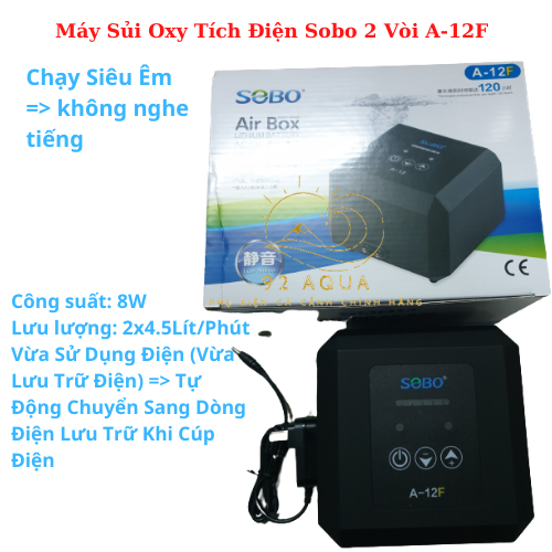 Oxy Tích Điện Siêu Êm 2 Vòi Sobo A-12F (8W - 2x4.5 Lít/Phút) - Máy Sủi Oxy Cho Bể Cá