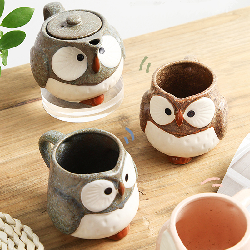 Nhật Bản nhập khẩu cú cốc dễ thương ấm trà phong cách Nhật Bản và phong cách gia đình đồ gốm đất cốc nước cốc làm đẹp