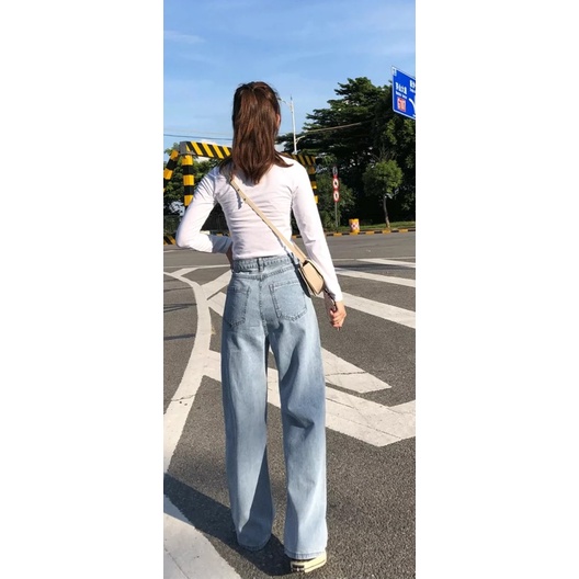 Quần jean bò ống rộng suông xuông nữ hàng Quảng Châu phong cách Hàn Quốc sành điệu style năm 2022 SKShop22