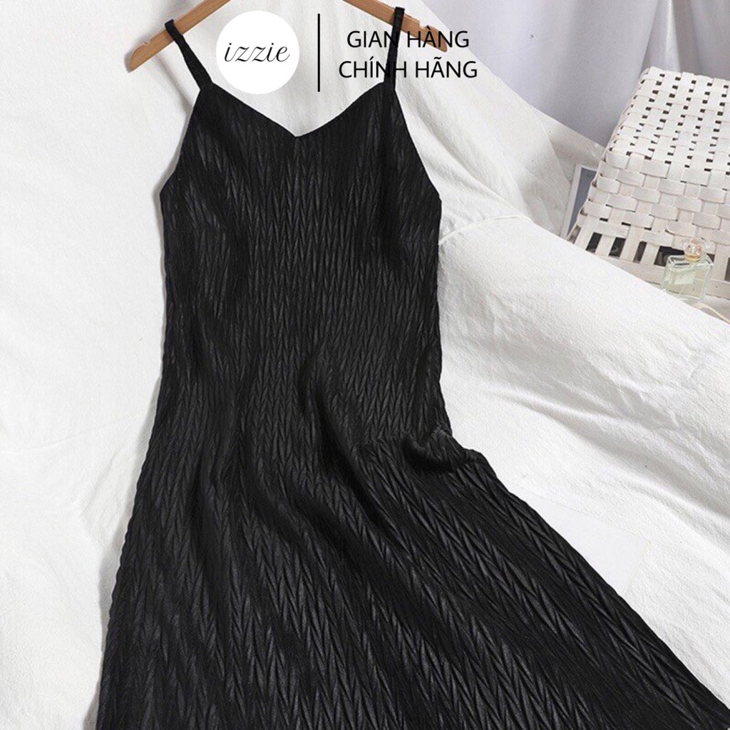 Váy đầm 2 dây Izzie cổ V nhung hàn mềm mịn V255, dáng chữ A, thoải mái, sang trọng, quyến rũ, form dưới 60kg | BigBuy360 - bigbuy360.vn
