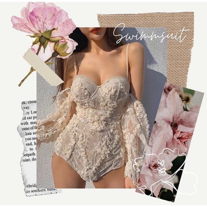 [BKN584] &lt;HÀN&gt; BODYSUIT REN BE CAO CẤP TAY BỒNG TIỂU THƯ KIỂU HÀN (CÓ GỌNG)