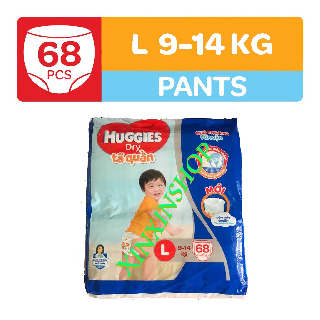 Combo 2 Tã quần HUGGIES DRY PANTS SUPER JUMBO M74/L68/XL62/XXL56