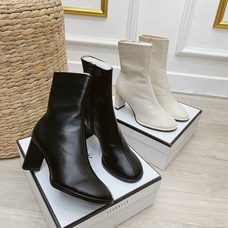 (hình thật) Boot da mềm mũi tròn gót trụ 7p cao cấp
