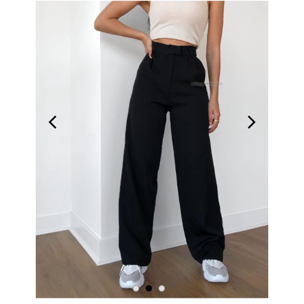Quần tây cạp cao ống suông rộng vnxk quần công sở âu màu đen black trouser high waist ống baggy rộng xuất khẩu dư xịn