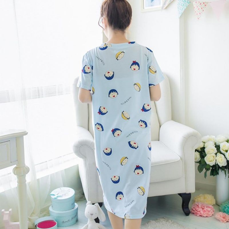 Đầm Ngủ Thun Thoáng Khí In Họa Tiết Hoạt Hình Cho Nữ
