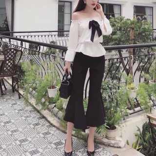 Set áo trễ vai quần ống loe
