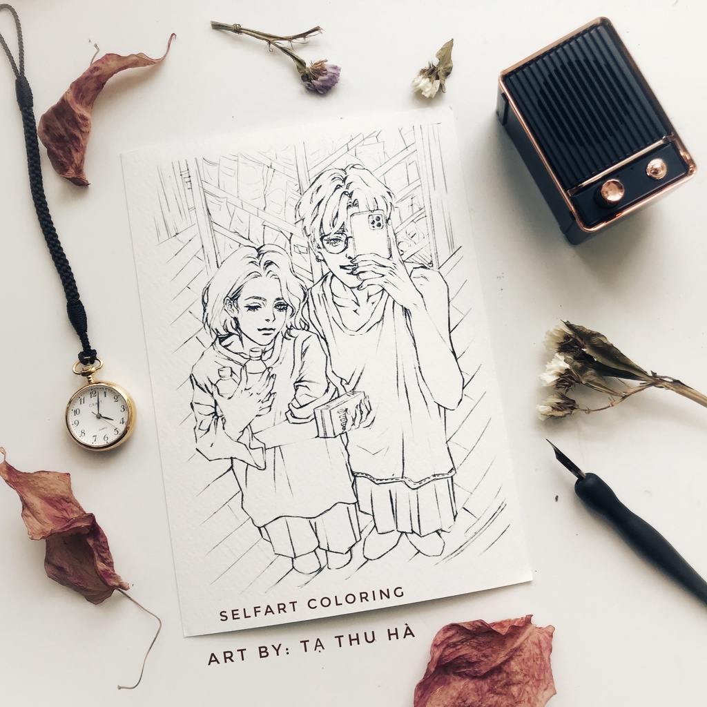 [rysearthub]Tranh tô màu lineart Valentine - Tạ Thu Hà - 3 tranh, giấy 300gsm, coldpress, quà tặng lễ tình nhân, kỉ niệm