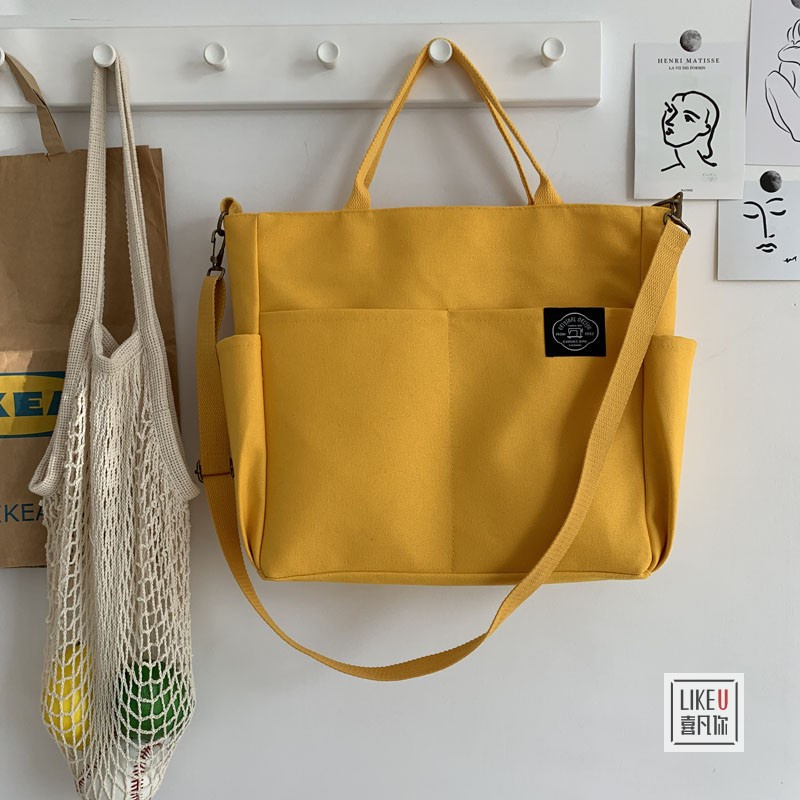 Túi đeo vai Ielgy vải canvas với ngăn chứa lớn đơn giản trẻ trung hợp thời trang