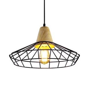 Đèn Thả Trần Lồng Sắt Đui Gỗ