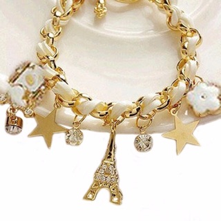 Lắc tay phối dây độc đáo charm tháp eiffel
