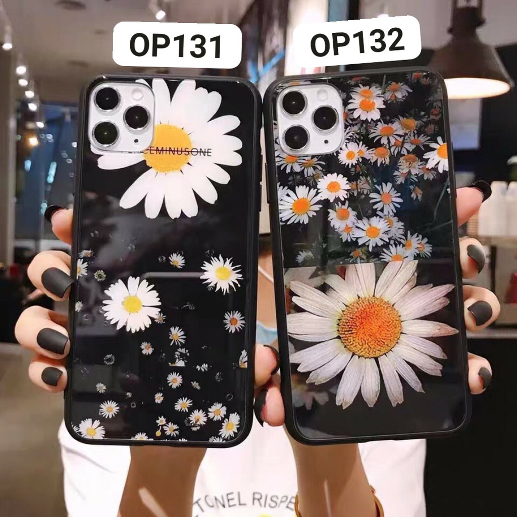 Ốp Lưng Kính Bóng Hoa Cúc 13ProMax 12ProMax 11ProMax XSMAX X XS 7Plus FUKISHOP